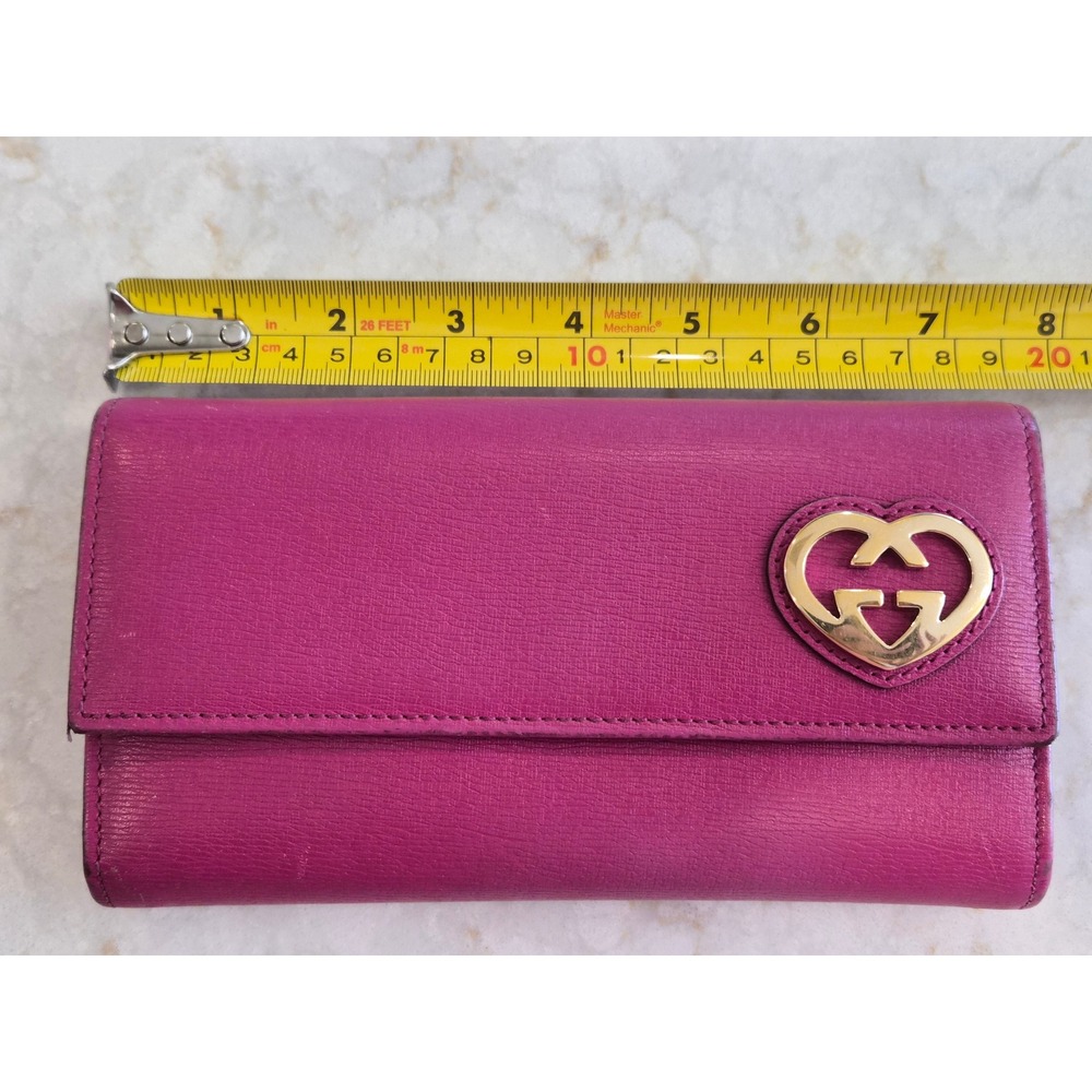 AUTHENTIC GUCCI 251861 Lovely Heart Pink Guccissima Leather Long Wallet